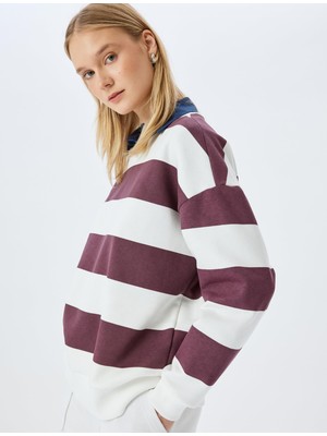 Vionna Bisiklet Yaka Renk Bloklu Uzun Kollu Şardonlu Oversize Sweatshirt