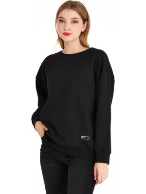 Vionna By Comeor Kadın Basic Bisiklet Yaka Regular Fit Rahat Sweatshirt (Siyah, S)