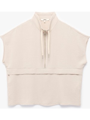 Vionna Aerobin Kumaş Yarım Fermuarlı Kolsuz Sweatshirt