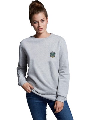 Vionna Qivi Hogwarts Slytherin Baskılı Gri Kadın Örme Sweatshirt Uzun Kol BGA2017-KDNSW, L L