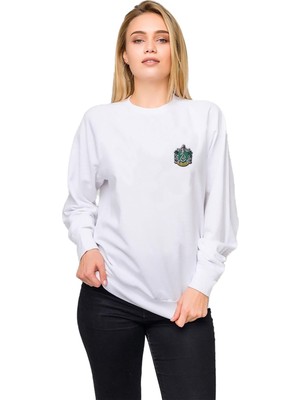 Vionna Qivi Hogwarts Slytherin Baskılı Beyaz Kadın Örme Sweatshirt Uzun Kol BGA2017-KDNSW, Xs