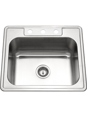 Vionna Houzer 2522-8BS3-1 Glowtone Serisi Üstten Monte Paslanmaz Çelik 3 Delikli Tek Kase Mutfak Lavabosu, 20 cm Derinlik