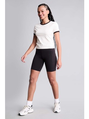 Vionna Defacto Beli Saran Sporcu Siyah Biker Tayt I4473AX26HS