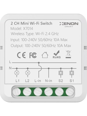 Vionna Xenon Smart Ikili Wi-Fi Akıllı Anahtar (16A 220V Röle) Iki Yönlü Işık Şalteri Röle Modülü Mobil Uygulama Denetimli Tuya Uyumlu Google Home/alexa Destekli Switch X7014