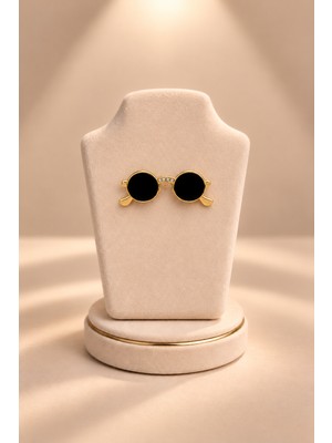Mdm Style Gold Renk Yuvarlak Siyah Gözlük Figürlü Broş