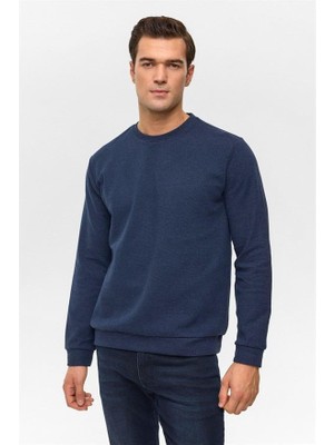 Vionna Lacivert Regular Düz Bisiklet Yaka Sweatshirt