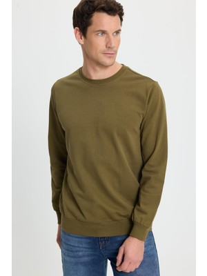 Vionna Tudors Erkek Kapüşonsuz Sweatshirt, Relax FIT,%100 Pamuk, 2 Iplik, Bisiklet Yaka, Haki, S Beden