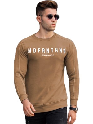 Vionna Madmext Kahverengi Bisiklet Yaka Sweatshirt 5319,KAHVERENGI M