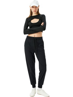 Vionna Koton Cep Detaylı Yüksek Bel Bağcıklı Yumuşak Tuşe Jogger Spor Eşofman Altı Interlok