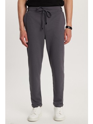 Vionna Tudors Slim Fit Pamuklu Beli Bağlamalı Yan Cepli Katlamalı Paça Jogger Pantolon, Xl, PN250024, Antrasit, Erkek