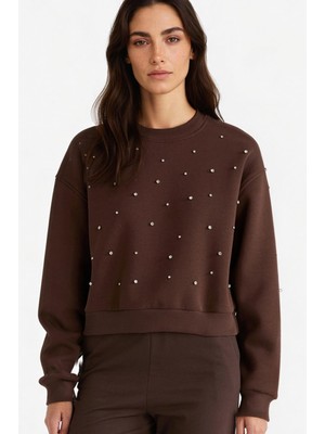 Vionna Defacto Boxy Fit Bisiklet Yaka Işlemeli Kalın Sweatshirt G2153AX25WN