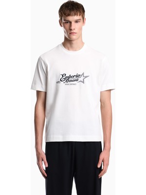 Vionna Erkek Kalın Jarse Dokuma Kumaş Logo Nakışlı Yuvarlak Yakalı Kısa Kollu Beyaz T-Shirt EM006809 AF13715-U0003