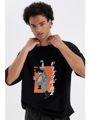 Vionna DEFACTO%100 Pamuk Dragon Ball Loose Fit Bisiklet Yaka Sırt Baskılı Kısa Kollu Tişört C6526AX24AU