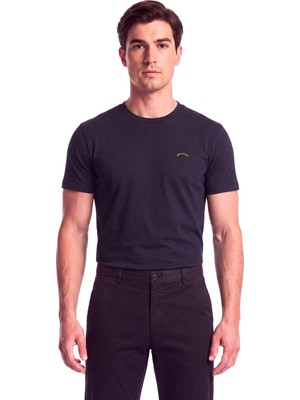 Vionna Erkek Normal Kalıp Yuvarlak Yakalı Logo Etiketli Pamuklu Kısa Kollu Siyah T-Shirt 16311648-011