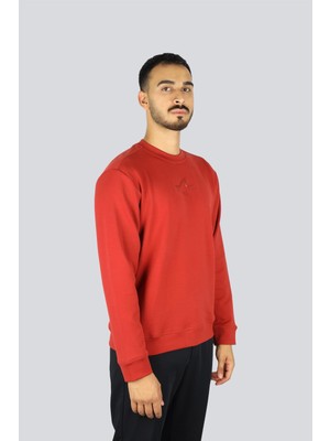 Vionna Erkek Normal Kalıp Yuvarlak Yakalı Shark Logo Işlemeli Uzun Kollu Kırmızı Sweatshirt 15311865-636