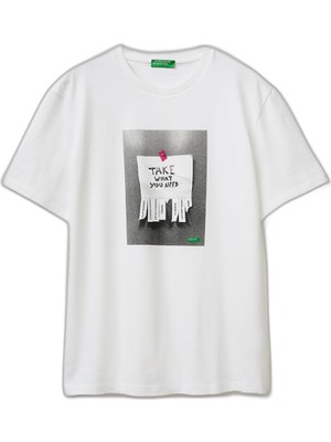 Vionna Benetton Erkek BEYAZ%100 Pamuk Regular Fit Grafik Baskılı T-Shirt