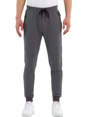 Vionna By Comeor Erkek Antrasit Slim Fit Jogger Cep Nakış Fermuar Detaylı Eşofman Altı Antrasit Xl