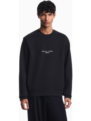 Vionna Erkek Normal Kalıp Yuvarlak Yakalı Logo Detaylı Pamuklu Çift Jarse Kumaşlı Siyah Sweatshirt EM007352 AF10013-MB844