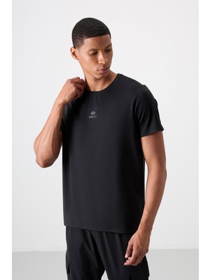 Vionna Siyah Nefes Alan Dokulu Ince Esnek Standart Fit Erkek Performans T-Shirt - 88387