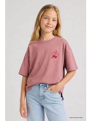 Vionna Tommylıfe Siyah Oversize Kısa Kollu Baskılı Kız Çocuk T-Shirt - 75176