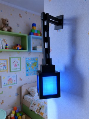 Chara Minecraft Zincirli Duvar Lambası (Mavi Ledli)