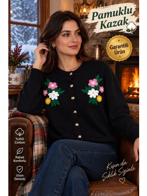 Eren Style Uzun Kollu Çiçek Işlemeli Triko Hırka