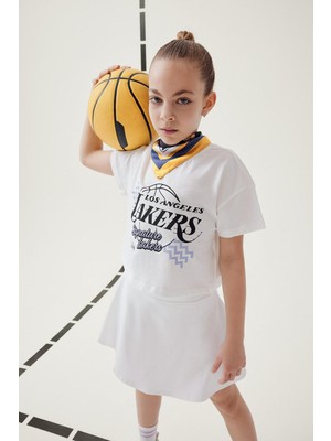 Vionna DEFACTO%100 Pamuk Nba Los Angeles Lakers Bisiklet Yaka Kısa Kollu Tişört Kız Çocuk E7632A825HS