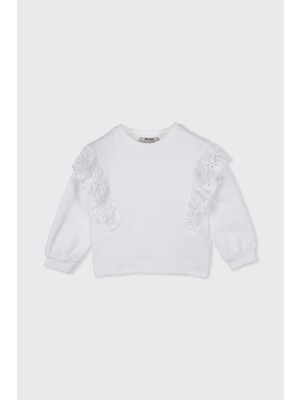 Vionna Kız Bebek Fisto Detaylı Beyaz Sweatshirt 5 Yaş (110 Cm)