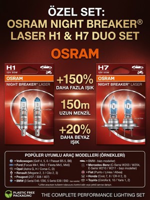 Osram Night Breaker Laser H1 & H7 Duo Set - %150 Daha Fazla Işık