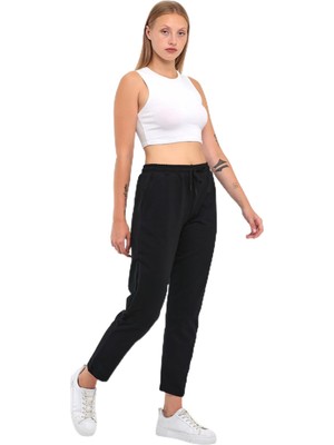 Vionna By Comeor Kadın Regular Fit Düz Paça Beli Lastikli Bağcıklı Eşofman Altı (Siyah, L)