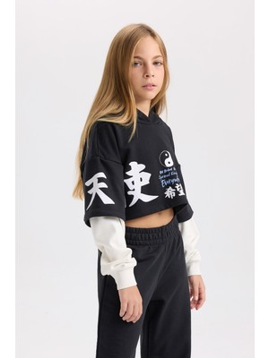 Vionna Defacto Kız Çocuk 2'li Takım Baskılı Sweatshirt Beli Lastikli Eşofman Altı D4066A824WN