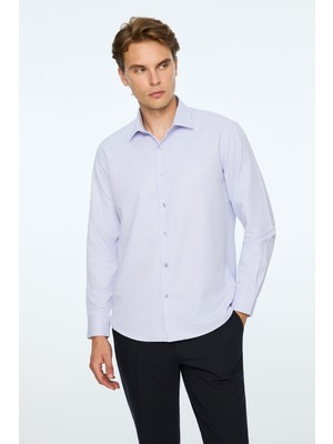 Vionna Morven Erkek Lila Düz Slim Fit Sert Yaka Gömlek
