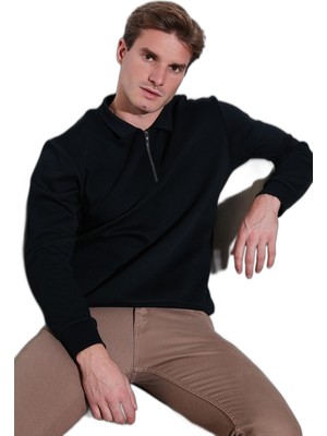 Vionna Buratti Pamuklu Regular Fit Yarım Fermuarlı Polo Yaka Sweat Erkek Sweat 5905789