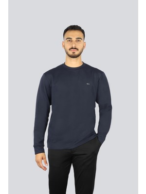Vionna Erkek Regular Fit Pamuklu Metalik Logolu Yuvarlak Yakalı Uzun Kollu Lacivert Sweatshirt 15311864-050
