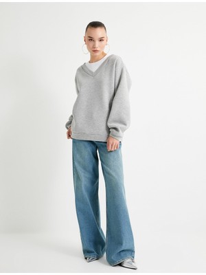 Vionna Rahat Kalıp Atlet Detaylı Uzun Kollu Bisiklet Yaka Şardonlu Sweatshirt