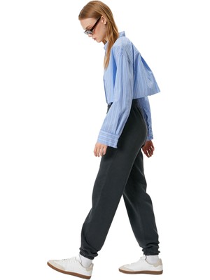 Vionna Koton Şardonlu Jogger Eşofman Altı Relax Fit Yıkamalı Beli Lastikli Cepli