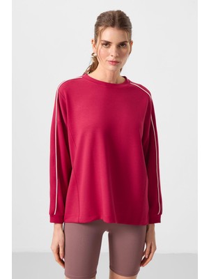 Vionna Viva Kırmızı Yumuşak Dokulu O Yaka Oversize Kadın Tunik Sweatshirt - 97303
