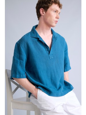 Vionna DEFACTO%100 Keten Regular Fit Polo Yaka Kısa Kollu Beyaz Gömlek G0858AX26SM