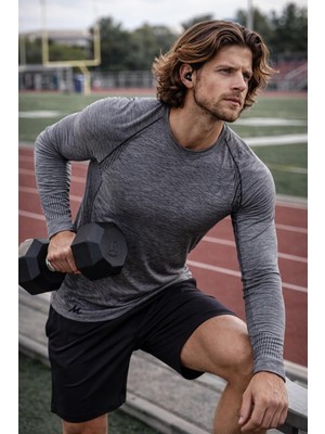 Vionna Miofit Erkek Active Wear Uzun Kollu Spor Tişört Gri Melanj L-Xl