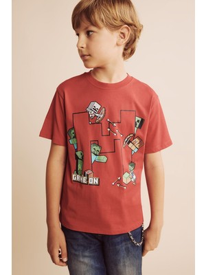 Vionna DEFACTO%100 Pamuk Minecraft Oversize Bisiklet Yaka Kısa Kollu Tişört Erkek Çocuk H3708A826SM