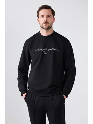 Vionna Twn Relaxed Fit Siyah Nakışlı Sweatshirt, M