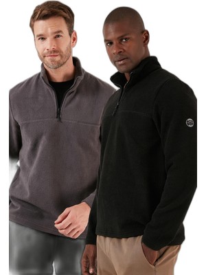 Vionna Buratti Slim Fit Yarım Fermuarlı Yumuşak Dokulu Şardonlu Soğuk Geçirmez 2'li Paket Polar Erkek Polar 59060011S2