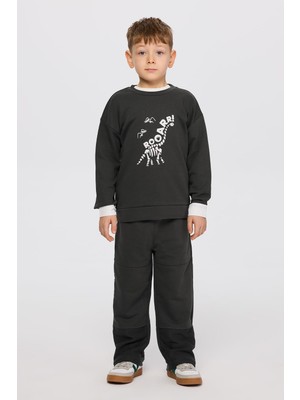 Vionna Erkek Çocuk Dinozor Baskı Antrasit Sweatshirt 7 Yaş (122 Cm)