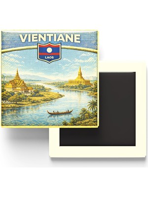 Vionna Retro Laos Vientiane Şehri Temalı Vintage Buzdolap Magneti – 9x9 cm