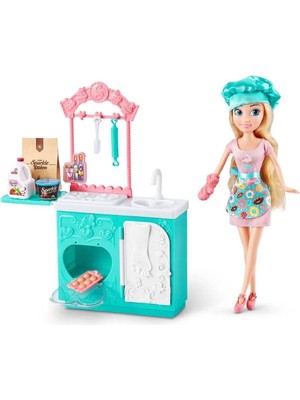 Vionna Sparkle Girlz 27 cm Aşçı Bebek ve Mutfak Oyun Seti: 4 Renk Oyun Hamurlu Dönen Mikserli Açılır Fırınlı ve Kurabiye Kalıplı Fırıncı Kız Çocuk Evcilik ve Rol Yapma Aktivite Oyuncak Seti