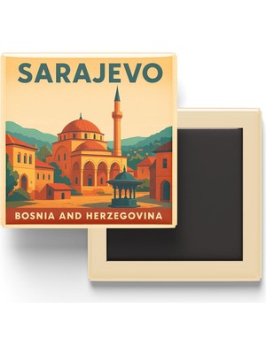 Vionna Saraybosna Bosna-Hersek - Gazi Hüsrev Bey Camii - Baskılı Buzdolap Magneti Kare 9x9 cm