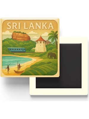 Vionna Sri Lanka - Paper Cut Art - Baskılı Buzdolap Magneti Kare - 9x9 cm