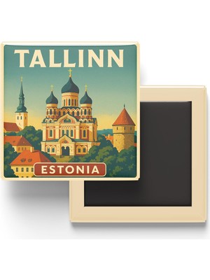 Vionna Tallinn Estonya - Aleksandr Nevski Katedrali - Baskılı Buzdolap Magneti Kare 9x9 cm