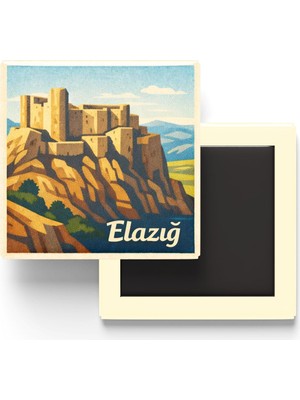 Vionna Elazığ - Harput Kalesi - Baskılı Buzdolap Magneti Kare - 9x9 cm
