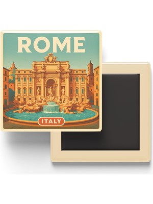 Vionna Roma Italya - Trevi Çeşmesi - Baskılı Buzdolap Magneti Kare 9x9 cm